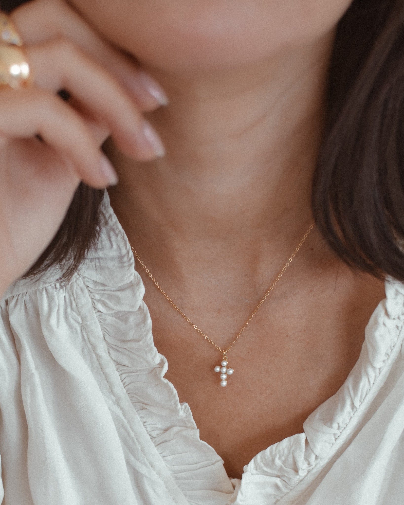 Collier croix Perle